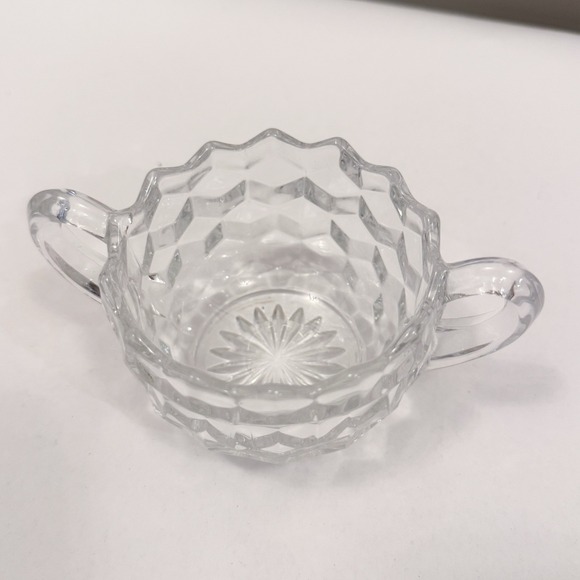 Fostoria American Clear Glass Cubed Open Sugar Bowl 2 Handles 3-1/4" - Picture 2 of 5